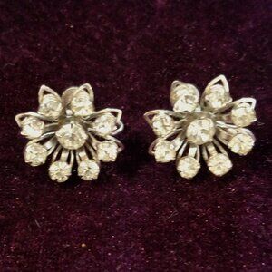 Vintage Screw Post On Clear Rhinestone Stud Earrings with marking B.N.